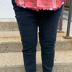 Tribal Audrey Pull - On Slim Ankle Pants with Glitters – Gold Denim Dark Rinse - Juli's Wearable Art