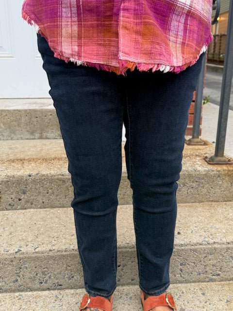 Tribal Audrey Pull - On Slim Ankle Pants with Glitters – Gold Denim Dark Rinse - Juli's Wearable Art