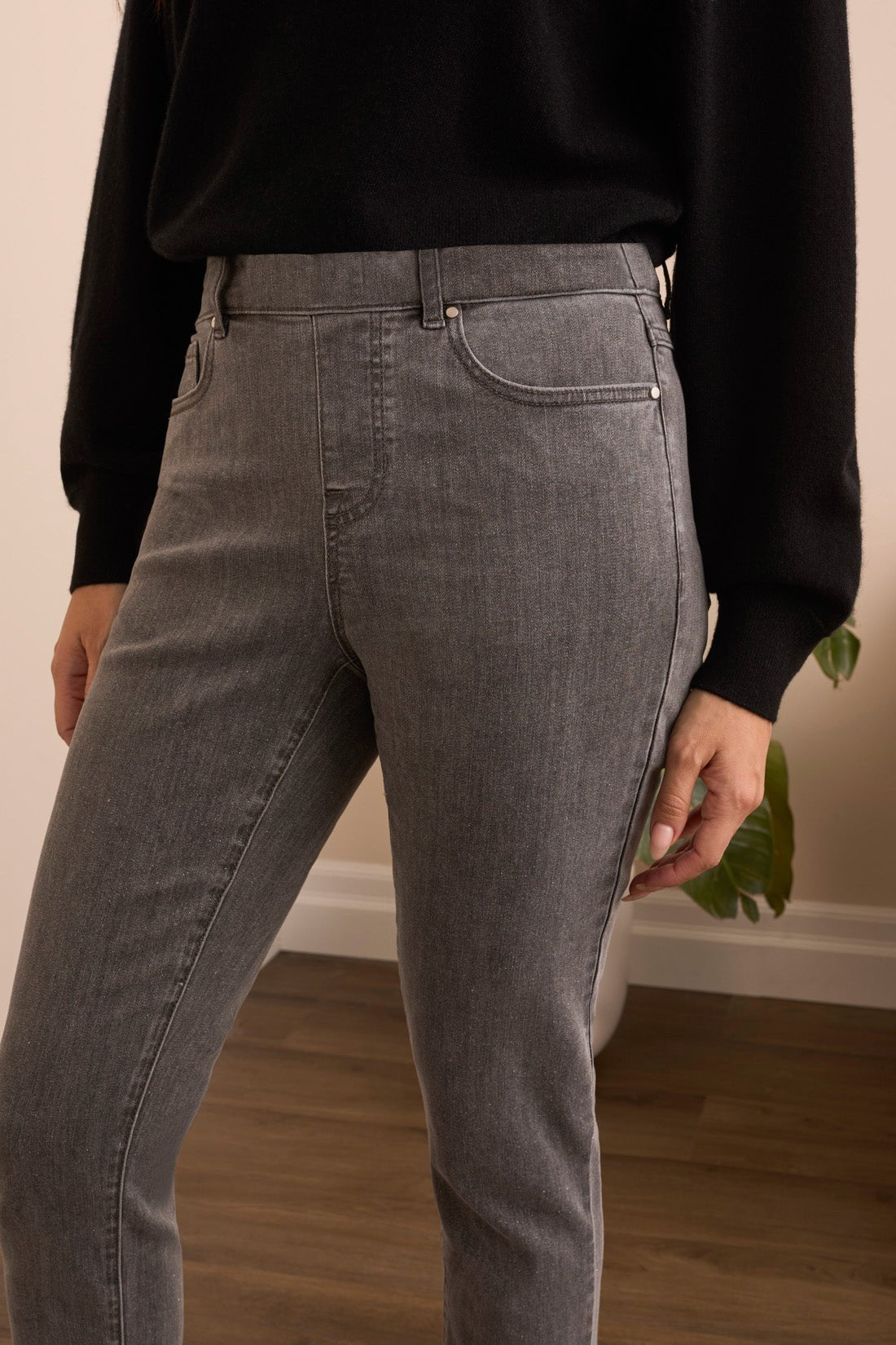 Tribal Audrey Pull - On Slim Ankle Pants with Glitters – Silver Grey - Juli's Wearable Art