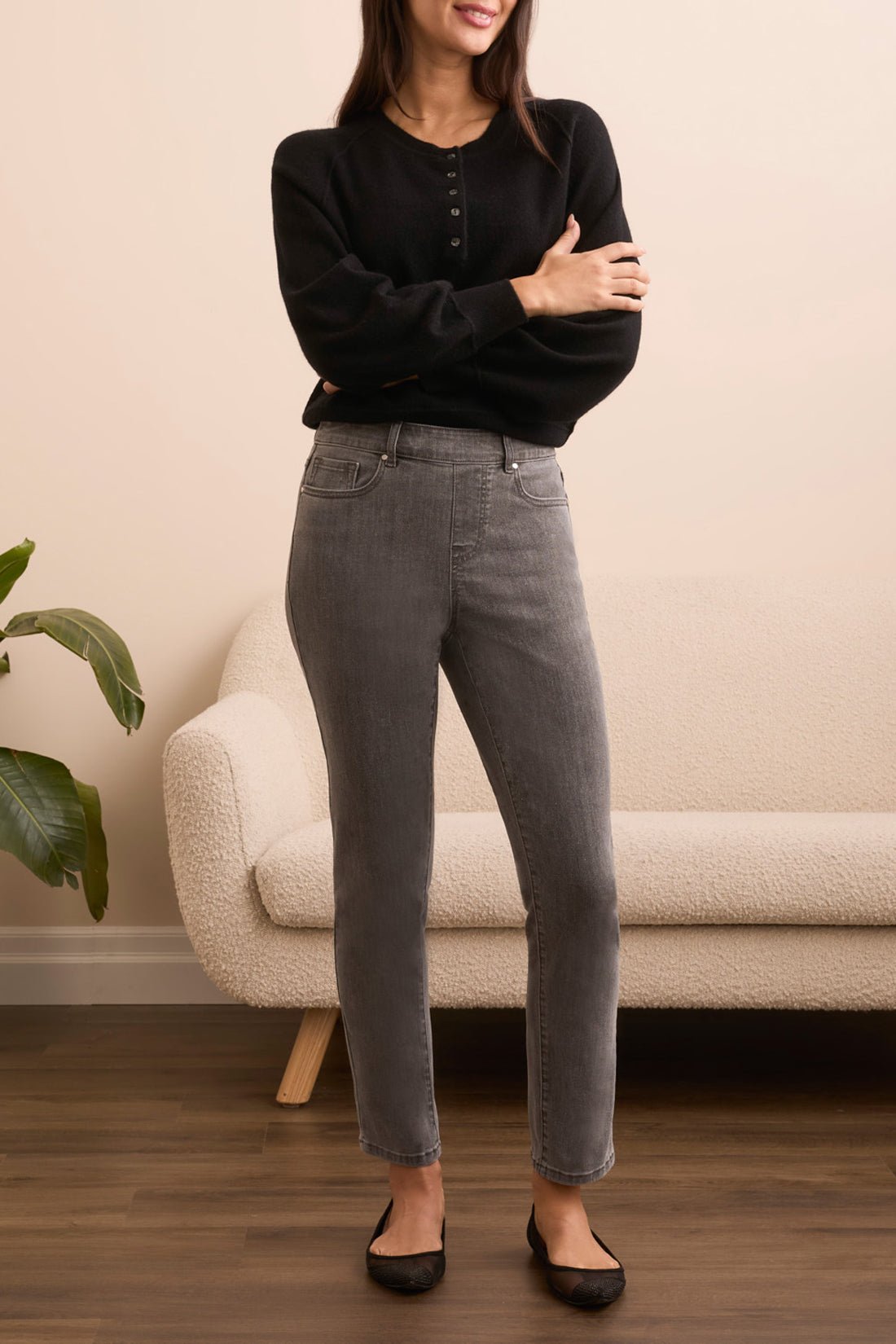 Tribal Audrey Pull - On Slim Ankle Pants with Glitters – Silver Grey - Juli's Wearable Art