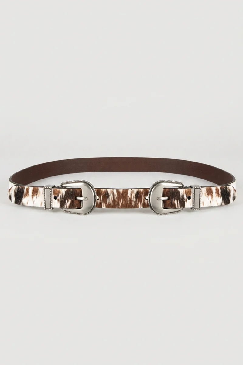 Tribal Billy Cow Print Haircalf Double Buckle Belt