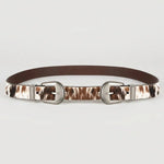 Tribal Billy Cow Print Haircalf Double Buckle Belt - Juli's Wearable Art