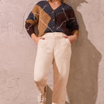 Tribal Blue Thread Diamond Pattern Button Front Knit Cardigan - Juli's Wearable Art