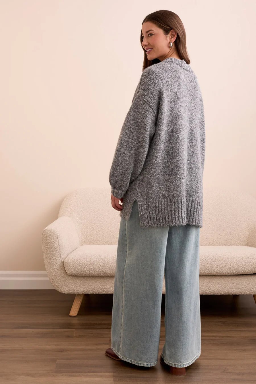 Tribal Blue Thread Oversize Puff Sleeve Sweater Cardigan – Heathered Charcoal - Juli's Wearable Art