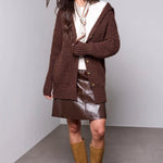 Tribal Blue Thread Oversized Ribbed Knit Cardigan | Heather Chocolate - Juli's Wearable Art