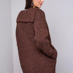 Tribal Blue Thread Oversized Ribbed Knit Cardigan | Heather Chocolate - Juli's Wearable Art