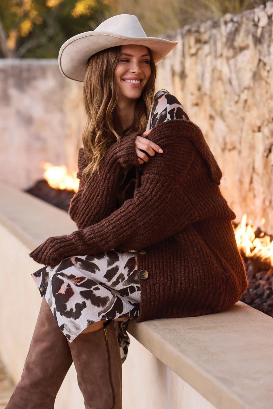 Tribal Blue Thread Oversized Ribbed Knit Cardigan | Heather Chocolate - Juli's Wearable Art