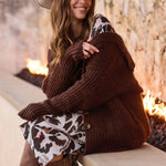 Tribal Blue Thread Oversized Ribbed Knit Cardigan | Heather Chocolate - Juli's Wearable Art