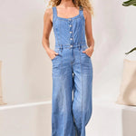 Tribal Blue Thread Tencel Wide Leg Jumpsuit | Amalfi Coast - Juli's Wearable Art