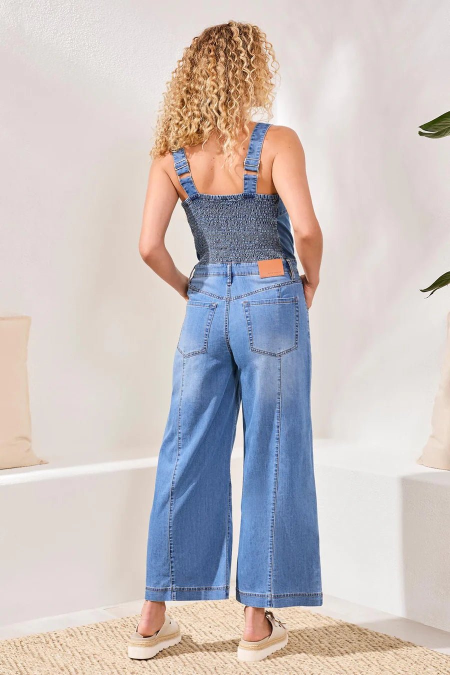 Tribal Blue Thread Tencel Wide Leg Jumpsuit | Amalfi Coast - Juli's Wearable Art