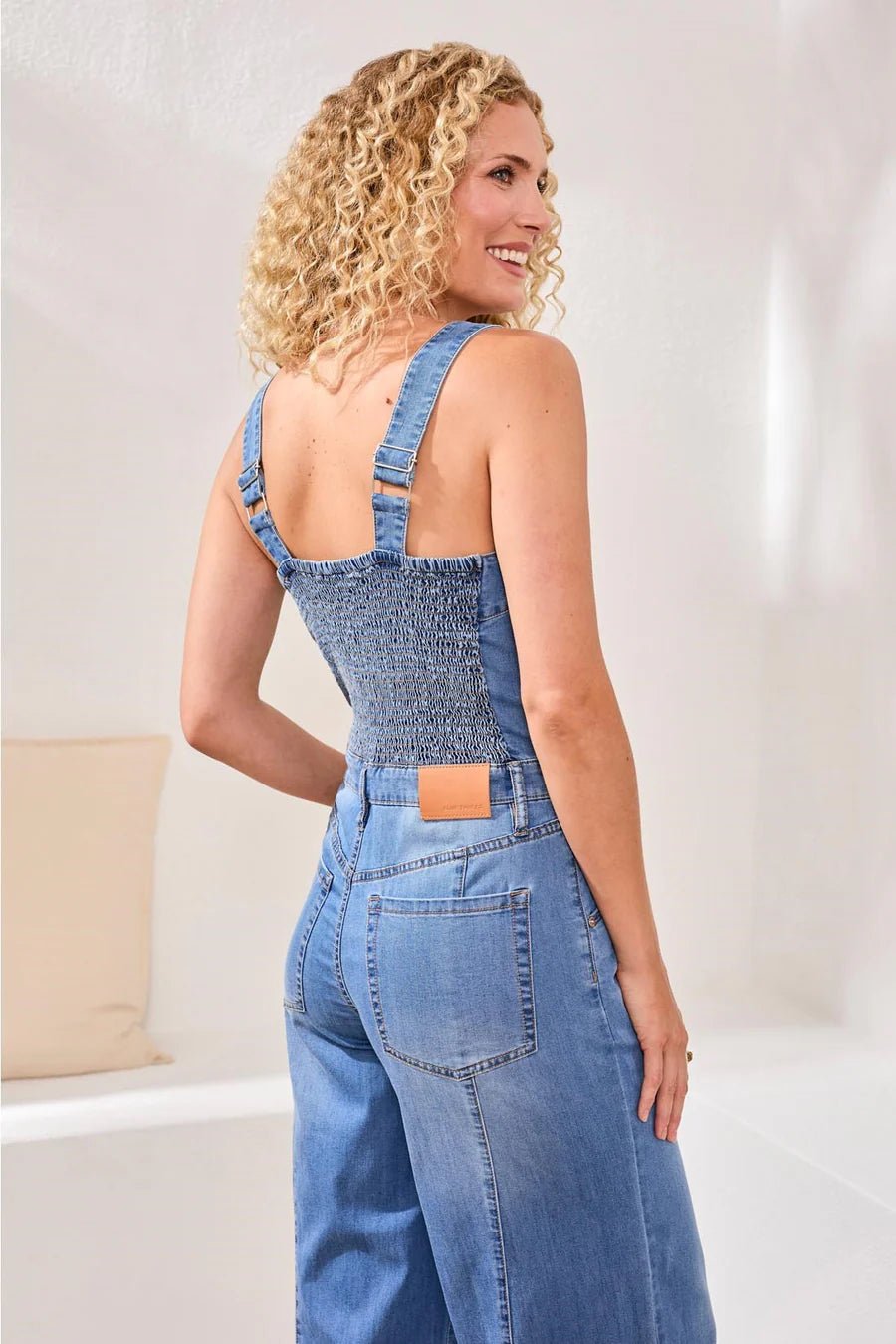 Tribal Blue Thread Tencel Wide Leg Jumpsuit | Amalfi Coast - Juli's Wearable Art