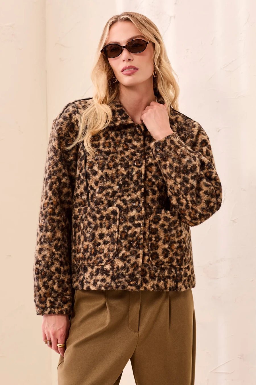 Tribal Bouclé Button Front Animal Print Jacket | Hickory