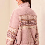 Tribal Bouclé Sherpa Embroidered Mock Neck Buttoned Jacket | Pink Frost - Juli's Wearable Art