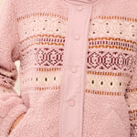 Tribal Bouclé Sherpa Embroidered Mock Neck Buttoned Jacket | Pink Frost - Juli's Wearable Art