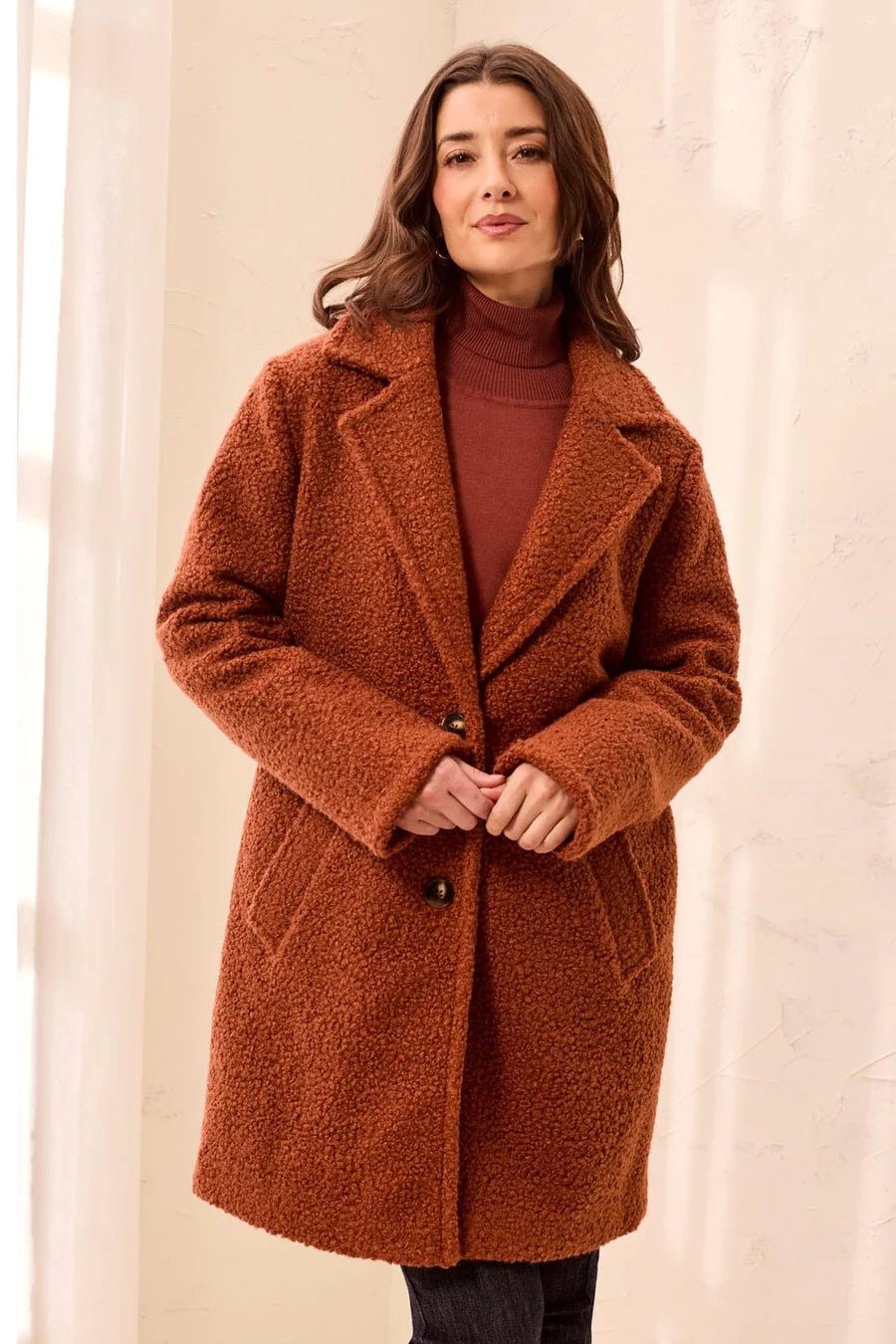 Tribal Bouclé Single-Breasted Button-Front Coat | Maple