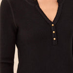 Tribal Brushed Waffle Knit Henley Long Sleeve Top | Black - Juli's Wearable Art