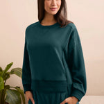 Tribal Butter Soft Sand Wash Hi - Low Hem Crew Neck Top - Silver Pine - Juli's Wearable Art