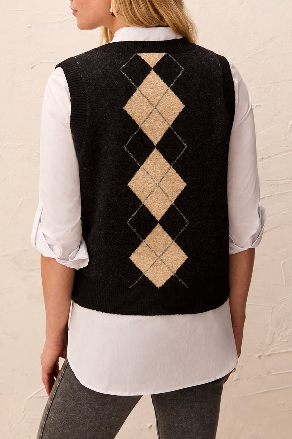 Tribal Button-Front Argyle Sweater Vest | Black