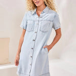Tribal Button Front Flowy Denim Shift Dress - Juli's Wearable Art