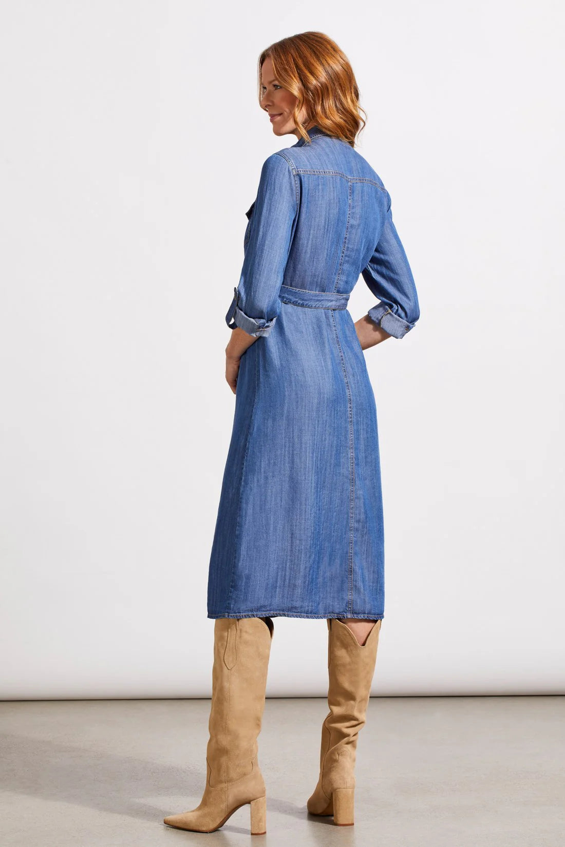 Tribal Button-Up Tencel Midi Dress with Roll-up Sleeves