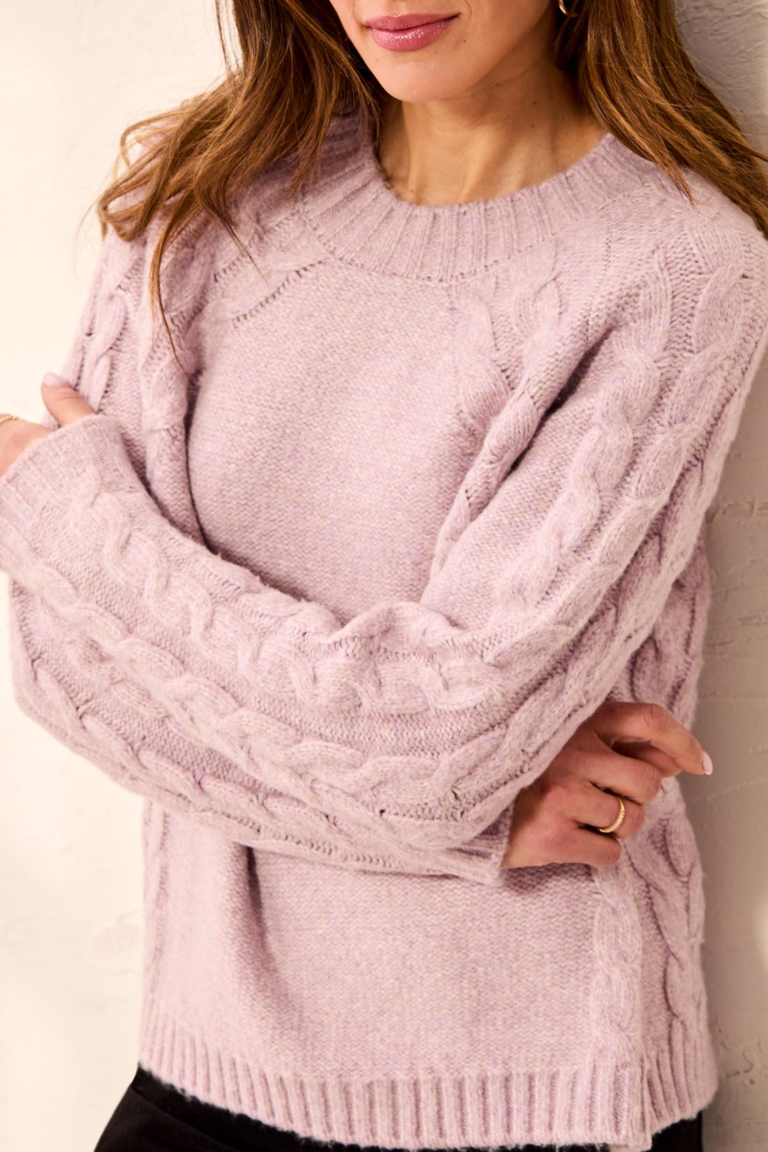 Tribal Cable Detail Crew Neck Sweater | Violet Ice