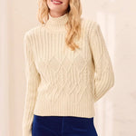 Tribal Cable Knit Mock Neck Special Wash Sweater | Antique White - Juli's Wearable Art