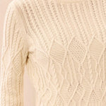 Tribal Cable Knit Mock Neck Special Wash Sweater | Antique White - Juli's Wearable Art