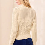 Tribal Cable Knit Mock Neck Special Wash Sweater | Antique White - Juli's Wearable Art
