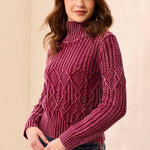 Tribal Cable Knit Mock Neck Special Wash Sweater | Cherry Lacquer - Juli's Wearable Art