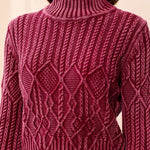Tribal Cable Knit Mock Neck Special Wash Sweater | Cherry Lacquer - Juli's Wearable Art