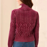 Tribal Cable Knit Mock Neck Special Wash Sweater | Cherry Lacquer - Juli's Wearable Art