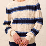Tribal Cable Knit Stripe Crew Neck Cotton Sweater | Stellar - Juli's Wearable Art