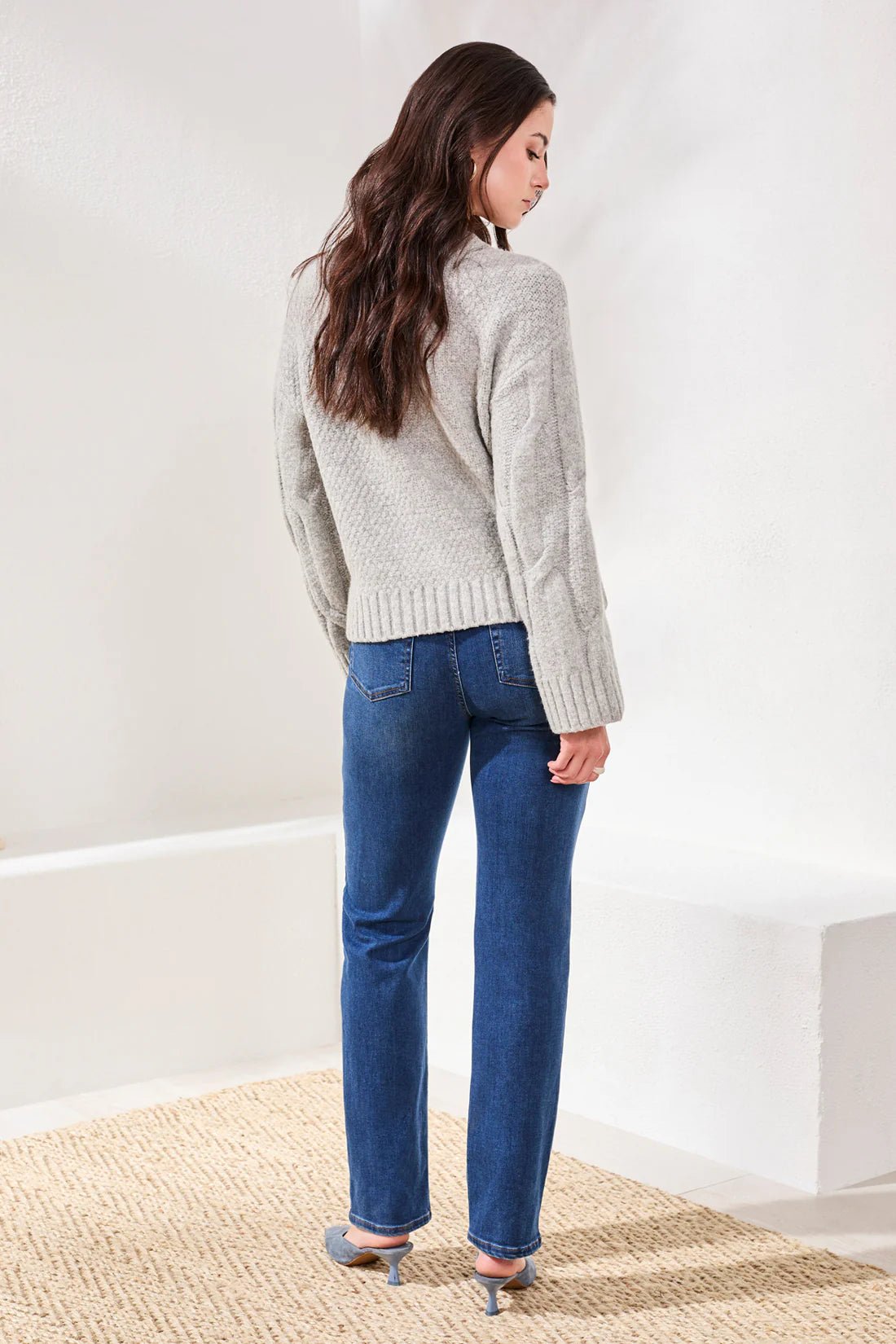 Tribal Cable - Knit Textured Crewneck Sweater – Grey Mix - Juli's Wearable Art