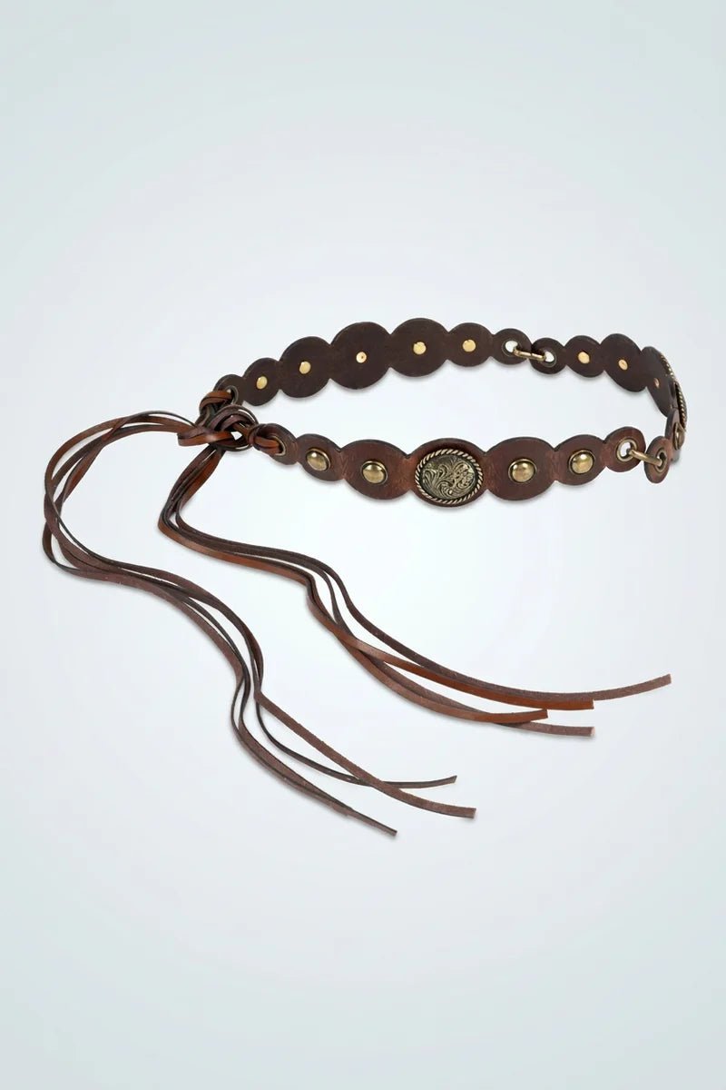 Tribal Carly Leather Tie Belt with Vintage Concho Details | Tan