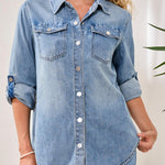 Tribal Classic Denim Shirt with Roll - Up Sleeves - Juli's Wearable Art