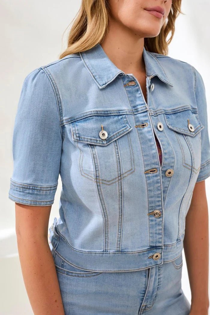 Tribal Comfort Stretch Elbow-Sleeve Denim Jacket | Desert Sky