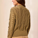 Tribal Contrast Lace-Up Cable Knit Crew Neck Sweater | Aloe - Juli's Wearable Art