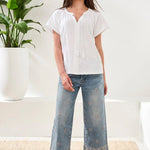 Tribal Cotton Slub Split Neck Tassel Top | White - Juli's Wearable Art