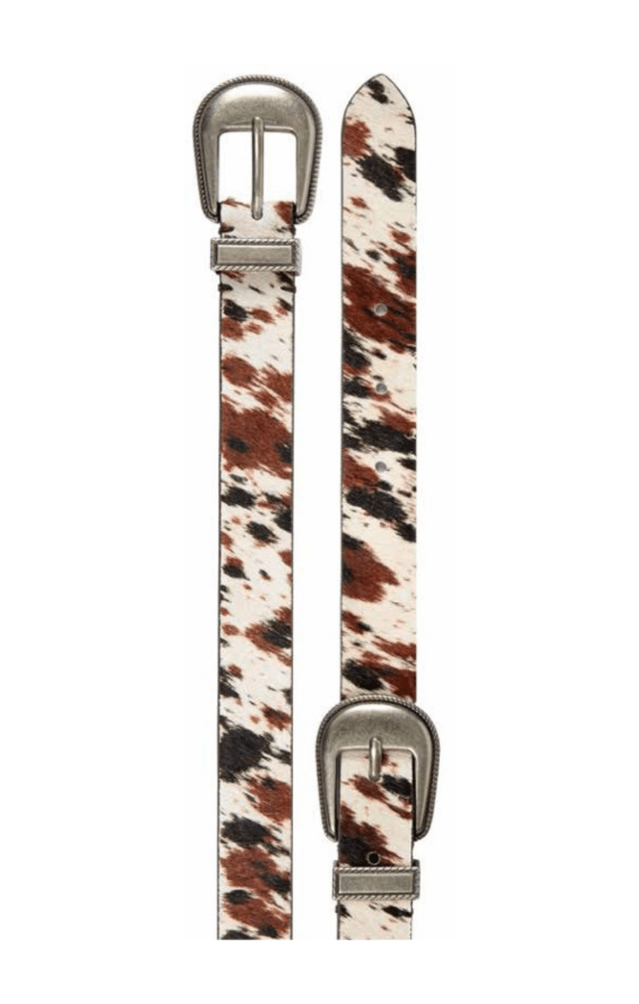 Tribal Cow Print Haircalf Double Buckle Belt