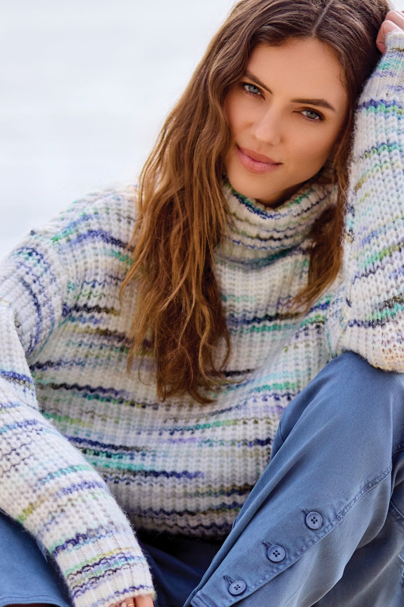 Tribal Cozy Turtleneck Sweater - Heathered Cream - Juli's Wearable Art