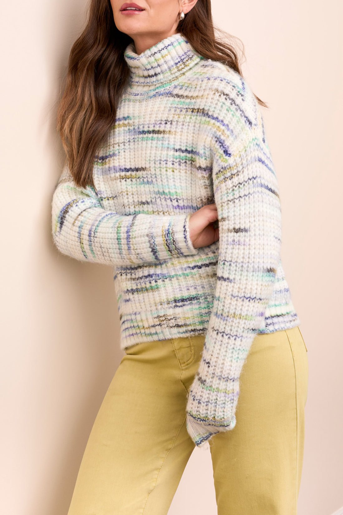 Tribal Cozy Turtleneck Sweater - Heathered Cream - Juli's Wearable Art