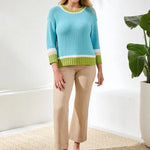 Tribal Crew Neck Cotton Sweater | Aqua Sky - Juli's Wearable Art