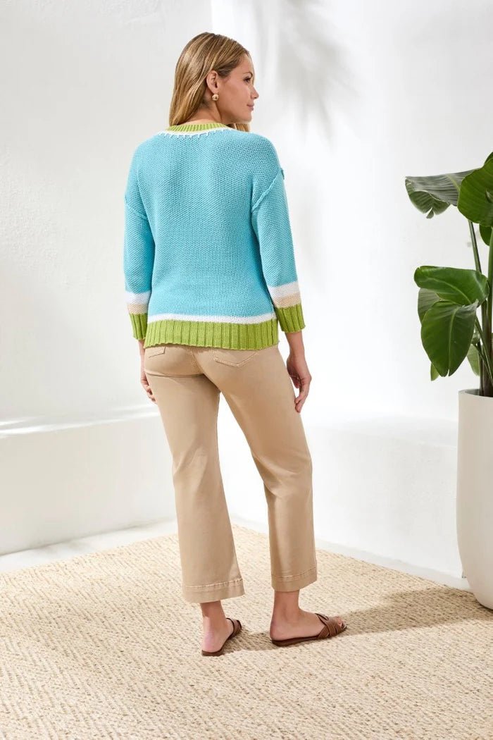 Tribal Crew Neck Cotton Sweater | Aqua Sky - Juli's Wearable Art