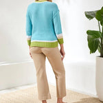 Tribal Crew Neck Cotton Sweater | Aqua Sky - Juli's Wearable Art
