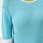 Tribal Crew Neck Cotton Sweater | Aqua Sky - Juli's Wearable Art