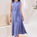 Tribal Crinkle Gauze Button - Front Belted Midi Dress | Seahaven - Juli's Wearable Art