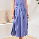 Tribal Crinkle Gauze Button - Front Belted Midi Dress | Seahaven - Juli's Wearable Art