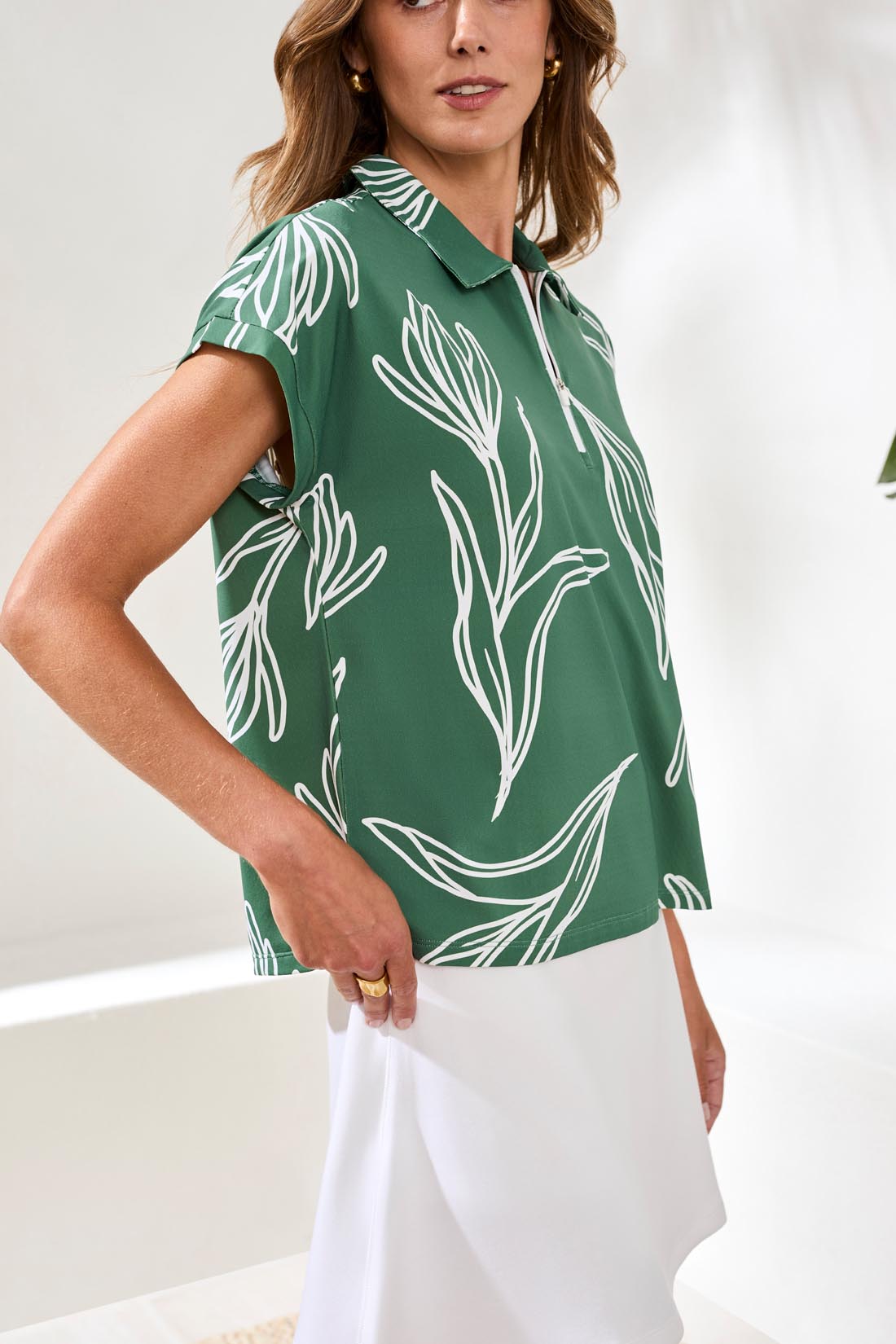 Tribal Dolman Polo Top | Greenery