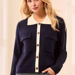 Tribal Double knit Long Sleeve Button-Front Collared Cardigan | Sapphire - Juli's Wearable Art