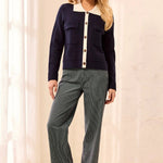 Tribal Double knit Long Sleeve Button-Front Collared Cardigan | Sapphire - Juli's Wearable Art